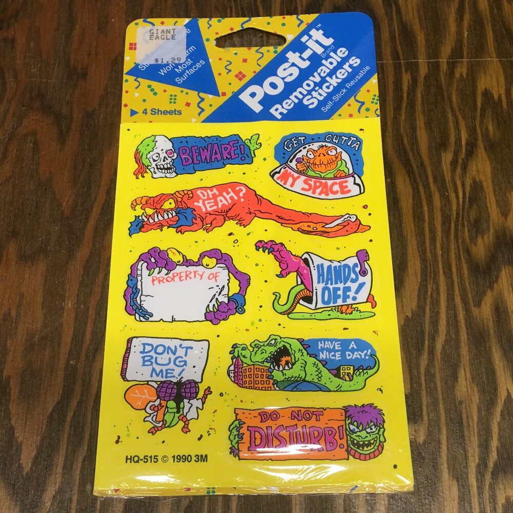 Vintage post it neon color monster stickers in sealed package 3M
